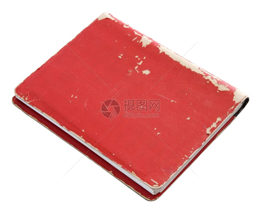 旧的红色封面本在有剪切路径的白色上被孤立剪裁陈年补给品图片