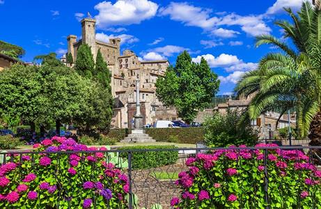 意大利旅行和地标中世纪城堡和维泰博省Bolsena村旅游的农庄图片
