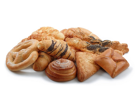 一组甜食和盐咸面包产品传统的新月美丽图片