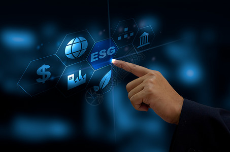 战略环境社会和治理ESG投资组织增长商人手触摸虚拟屏幕上的词图标环境社会和治理词图标单环境的背景图片