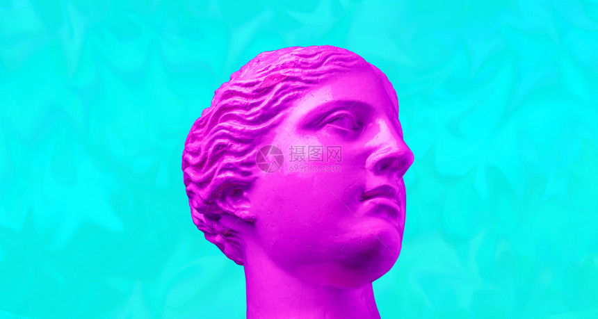 最小的网络明亮复古蒸汽波背景上的紫色粉红古董头雕当代艺术拼贴复古波浪风格海报的概念复古蒸汽波背景上的紫色粉红古董雕塑当代艺术拼贴图片