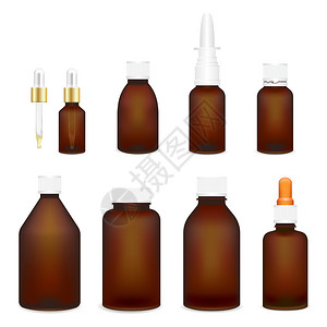 棕色药瓶为了用于医药化妆品片滴剂油料和维生素的现实矢量模型洗发水收藏设计图片