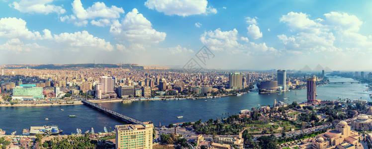 开罗全景可欣赏尼罗河和埃及市中心的景色开罗全可欣赏尼罗河和埃及市中心的景色天线蓝街道建造高清图片素材