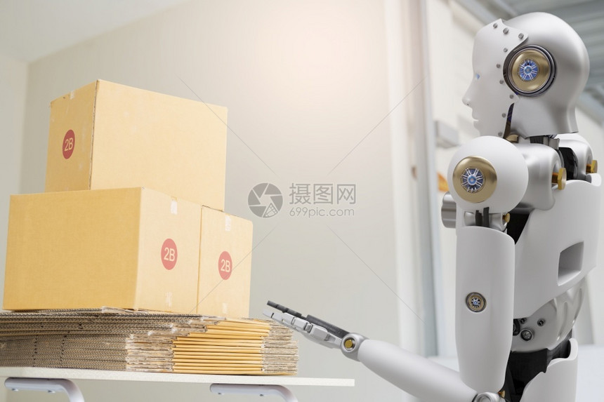 抓住机器人网络未来的远期人类机体贮存箱式产品技术工程装置检查用于工业员运输维修护机器人服务技术的机械设备检查递送货物图片