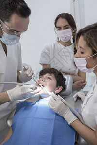 诊所给孩子检查牙齿的牙医图片