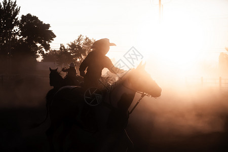 日落的太阳休谢马背上骑手古洛士罗德奥达斯地帝竞技场尘土飞扬骑兵年轻的图片