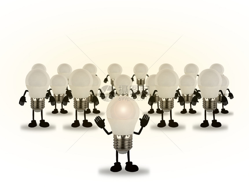 公司的创意灵感概念由白色背景的灯泡指挥一套集成工作投资图片