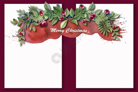 明礼诚信新年圣诞明礼红樱桃的信片和文本位置贺卡说明和白背景孤立的邀请函花束爱复制设计图片