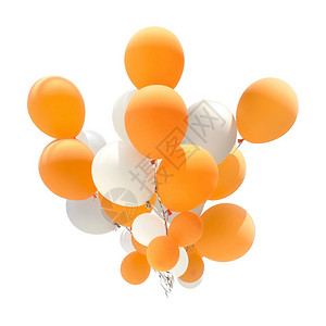 飞一组橙色和白气球以装饰庆祝在白色背景上隔绝的重要日活动infotooltip为了各种样的背景图片