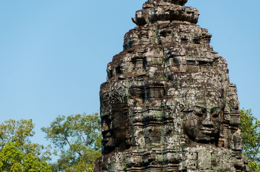 笏柬埔寨BayonTampleAnkorwatSiemReap的面部被刻在石头中高棉安克尔图片