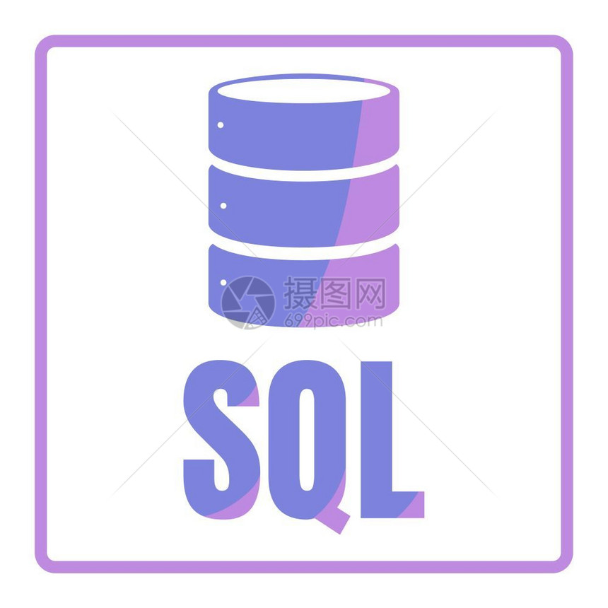 明亮的使用权商业SQL数据库图标志设计UI或UX应用程序SQL应用程序蓝色题字与方形框架中的shadowl图片