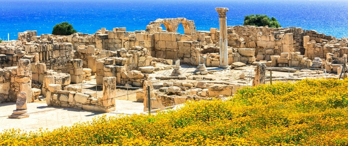 利马索尔Kourion塞浦路斯岛海上的古董寺庙夏天建筑学结石背景