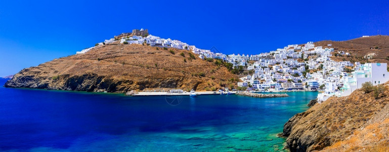 景观希腊Chora村的全美观希拉布亚岛Thora村蓝色的美丽吸引力高清图片素材