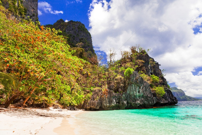 爱妮岛菲律宾帕拉万海滩和美丽的自然以及菲律宾巴拉旺岛的海滩绿松石孤独图片