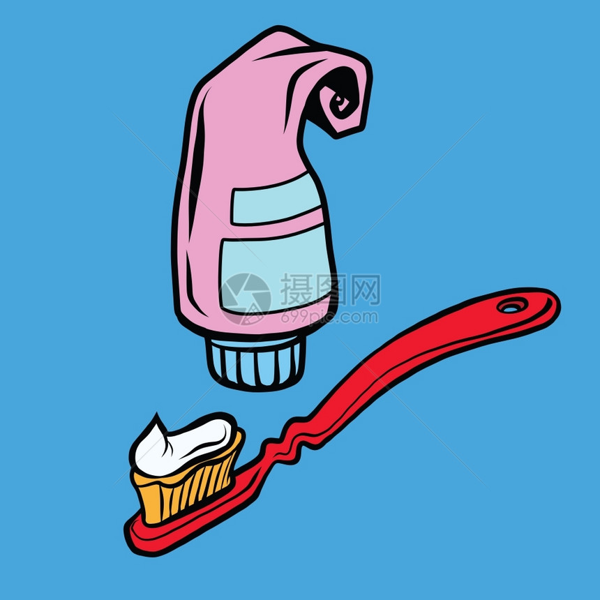 塑料关心象征一套牙膏和刷流行美术插图个人卫生和牙齿干净化以及图片