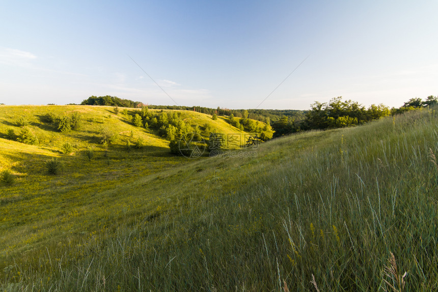 春天蓝色的旅游乌克兰切尔卡西地区草原的美丽景色与阳光照亮图片