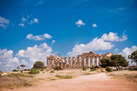 建造意大利西里Selinunte希腊寺庙的废墟欧洲奇迹图片