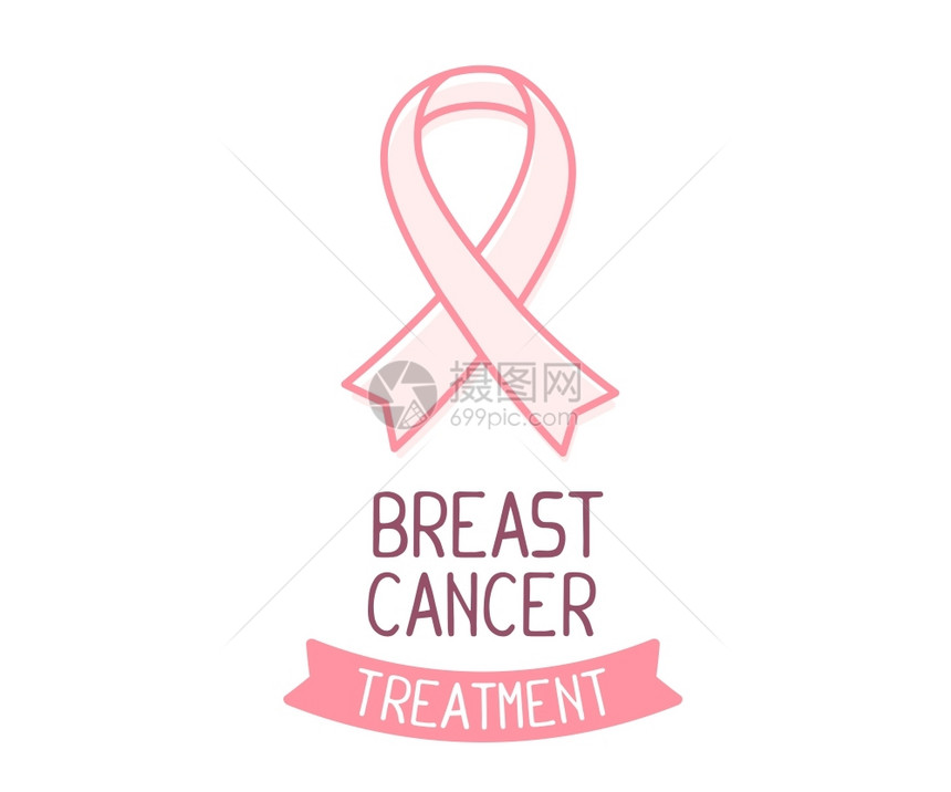 象征治疗活动以粉色丝带癌症宣传标志和白背景文字的癌症宣传符号为画横幅网站等制作一幅海报图文图片