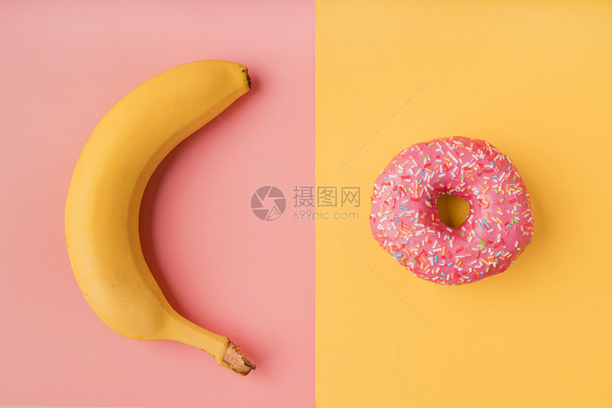 甜味高分辨率照片顶端视图香蕉甜圈高质量照片品圆形的自助餐图片