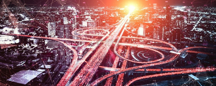 转移具有数字据传输图形的未来道路运输技术显示交通大数据分析和物联网的概念具有数字据传输图形的未来道路运输技术连接分析的图片