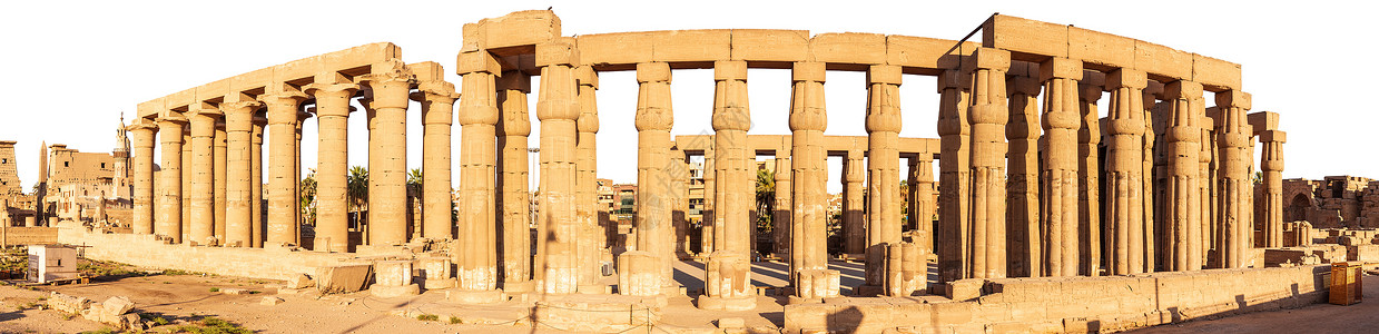 卢克索庙殿堂支柱全景埃及城市天空墙图片