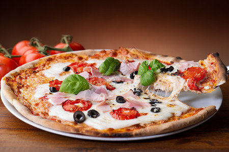美味薄底披萨饮食高清图片素材