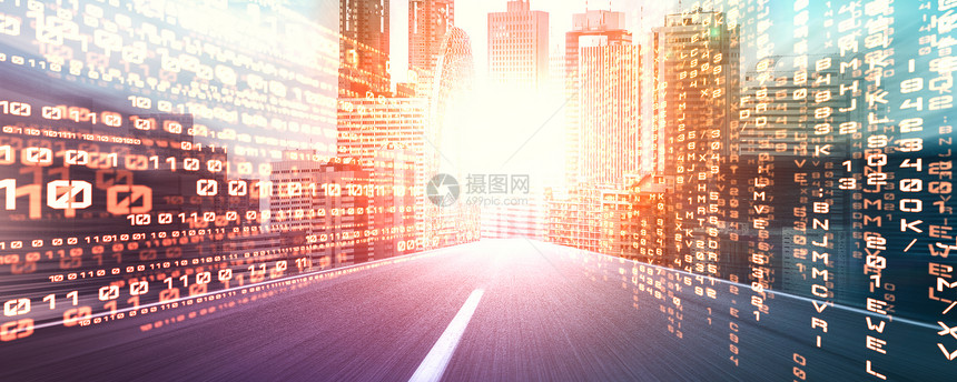 带有运动模糊的道路上数字据流以创建快速传输的愿景未来数字化转型颠覆创新和敏捷业务方法的概念带有运动模糊的道路上数字据流以创建快速图片