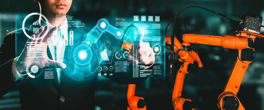 用于数字工业和厂机器人技术的先进机械臂系统使用连接到互联网络的IOT软件由工业程控制的自动化造机器人用于数字工业和厂机器人技术的图片