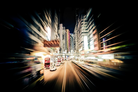 晚上的路亚洲路汽车透过现代城市街道与明亮的摩天大楼在横幅城景交通背运动模糊艺术图灵设计图片