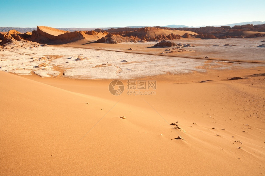 盐干旱穿越智利阿塔卡马沙漠月亮谷的公路递减图片