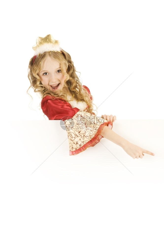 东框架美丽的笑小女孩长着金头发的美丽女孩穿着公主服装展示标志纸图片