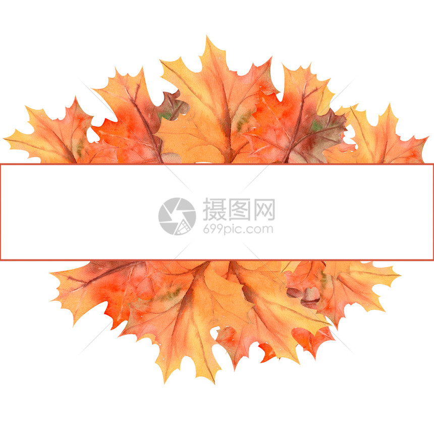 艺术水彩秋叶长方形边框图片