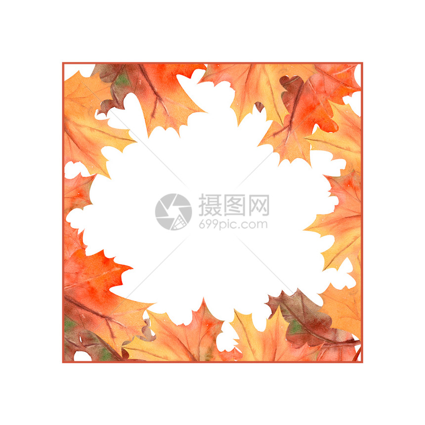 艺术水彩秋叶正方形边框图片