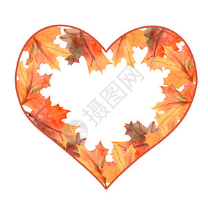 艺术水彩秋叶心形边框背景图片