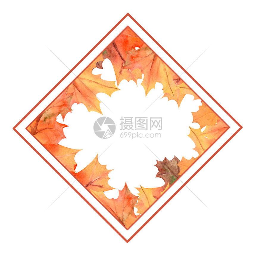 艺术水彩秋叶菱形边框图片