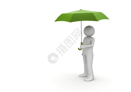 忧郁美男韩庚人们白色背景系列中的绿色伞下人3D孤立字符季节男设计图片