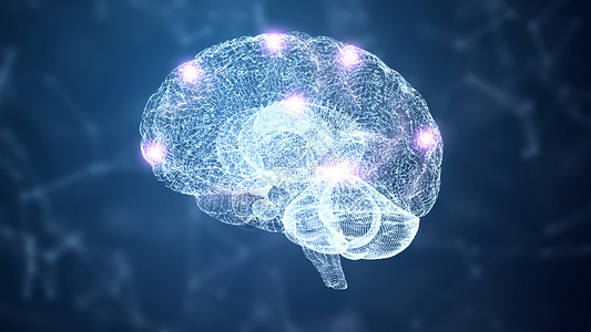卫生知识直播课内部的3D摘要HUD脑和神经系统电线框架全息图模拟节点以蓝底纳米技术和未来科学概念的照明灯光来模拟蓝底纳米技术和未来的科学概念医设计图片