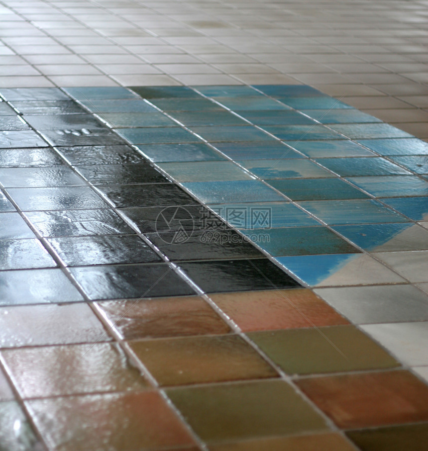平铺地板瓷砖几何学地面装饰蓝色正方形线条建筑制品水泥图片