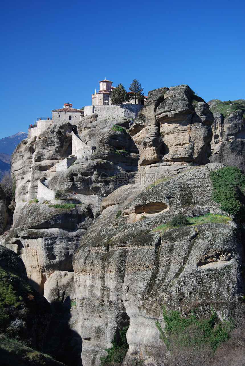 希腊梅托拉瓦拉姆修道院生活悬崖山顶建筑学宗教石头信仰精神岩石图片
