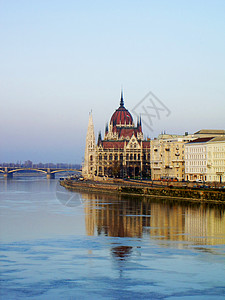 布达佩斯议会大楼布达佩斯议会红色蓝色圆顶背景图片