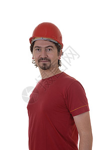 工人便利维修木板牛仔布白色男性红色男人木头工具背景图片