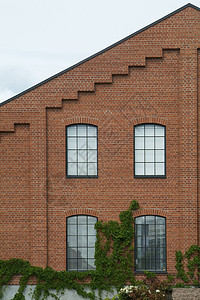 砖墙建筑房子窗户红色建筑学办公室百叶窗绿色叶子倾斜背景图片