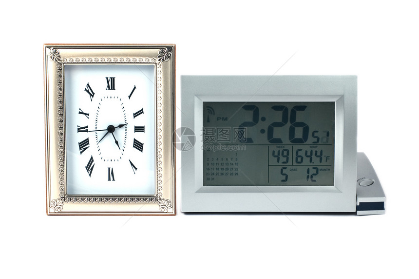 旧时与现代时间警报闹钟小时手表时间表分针日程工具圆形图片