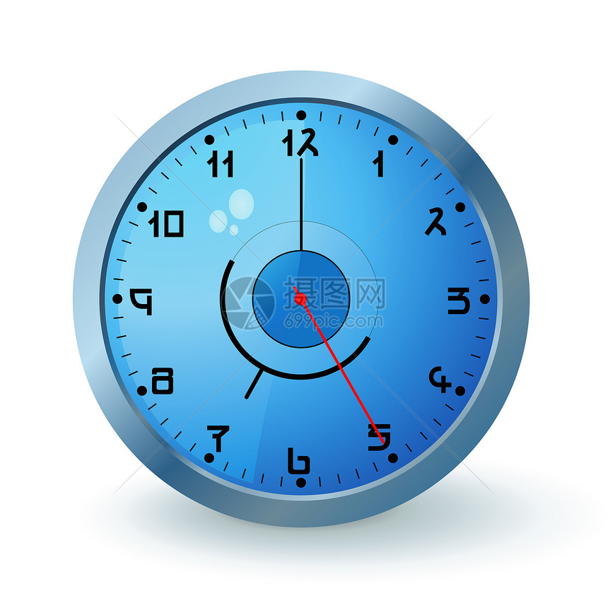 蓝时钟蓝色警报圆形手表小时金属插图图片