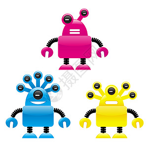 玩具机器人电子产品控制论卡通片蓝色技术插图黄色背景图片