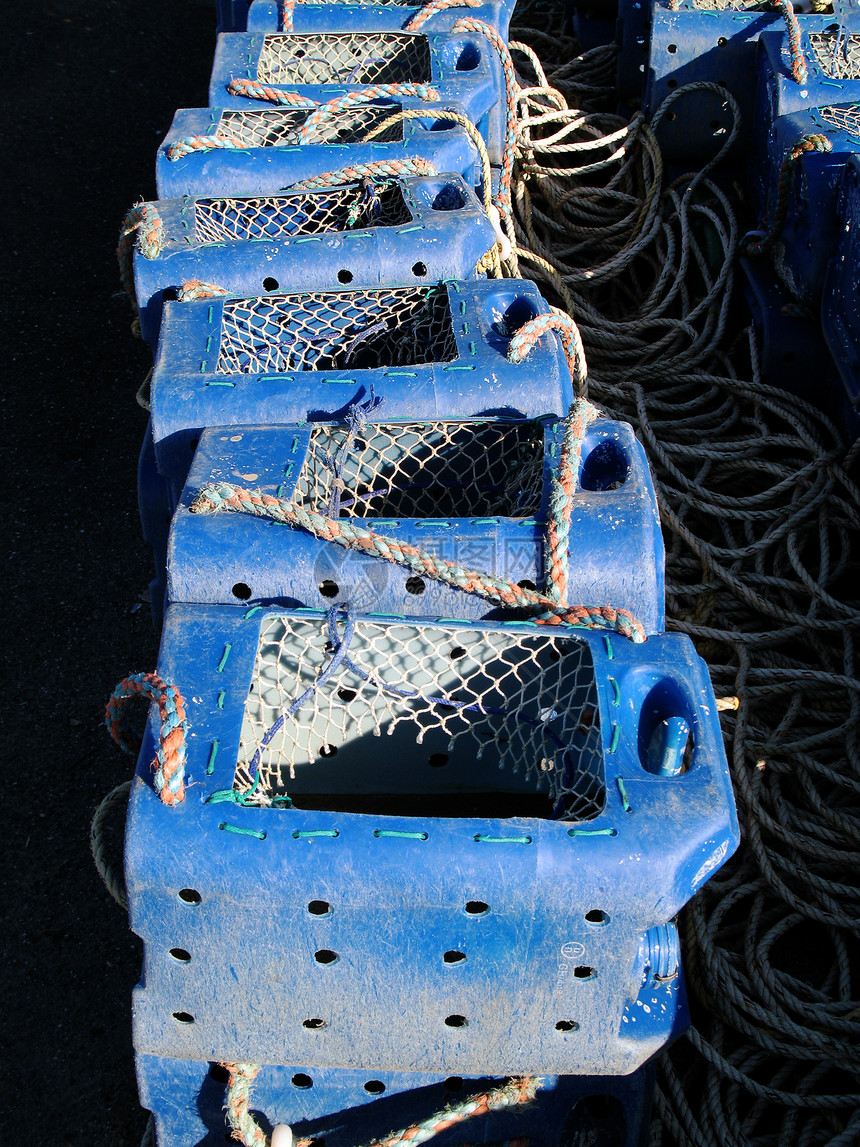 龙虾锅渔民纱架蓝色渔夫海滩绳索海岸线港口贝类渠道图片