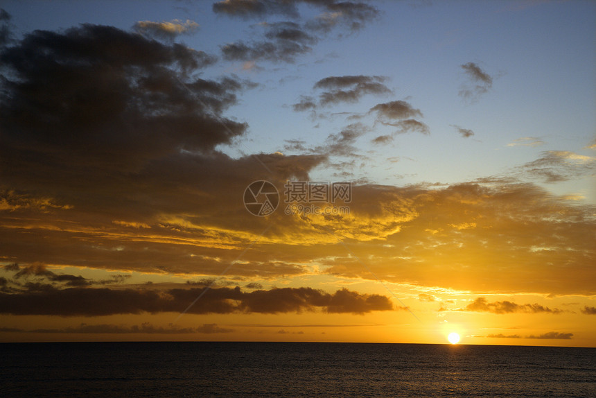 夏威夷毛伊日落海滩地平线海景照片自然海洋水平喜兵卫旅行风景图片