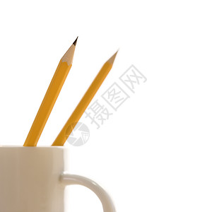 咖啡杯里的铅笔杯子办公室商业正方形笔筒办公用品物体背景图片