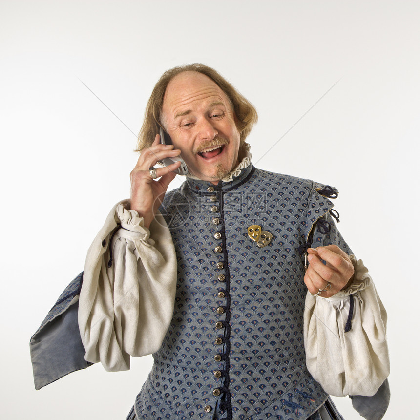 莎士比亚在电话里聊天手机人物中年成人正方形英语谈话时期男人概念图片
