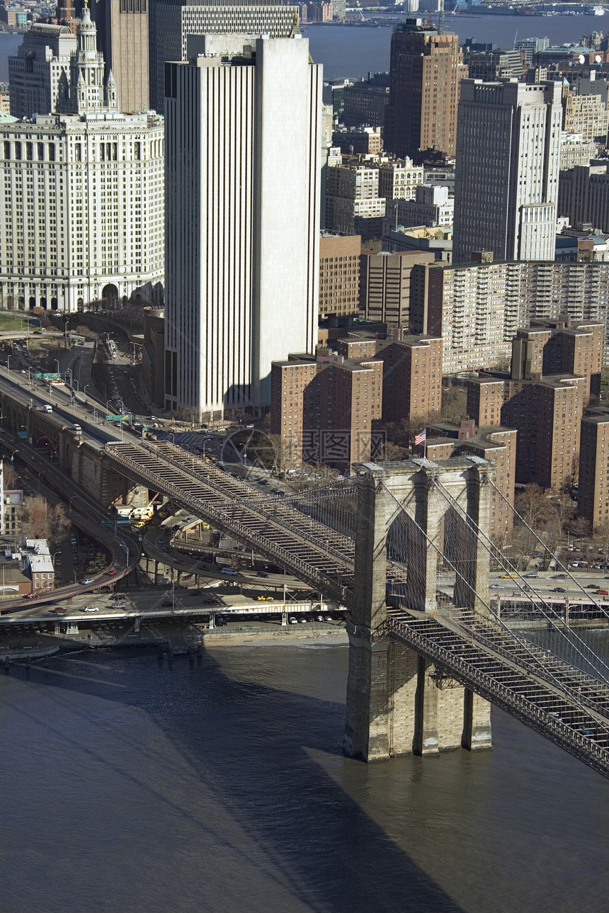 纽约市布鲁克林桥摩天大楼高角度建筑学旅行工程建筑物城市汽车照片景观图片